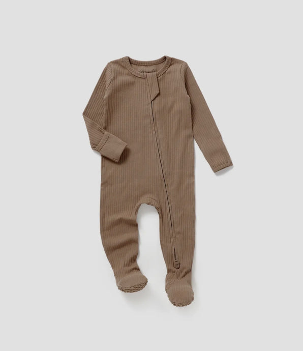 Footie côtelé Cappuccino à manches longues coton bio - Boutique Kaki Lilas