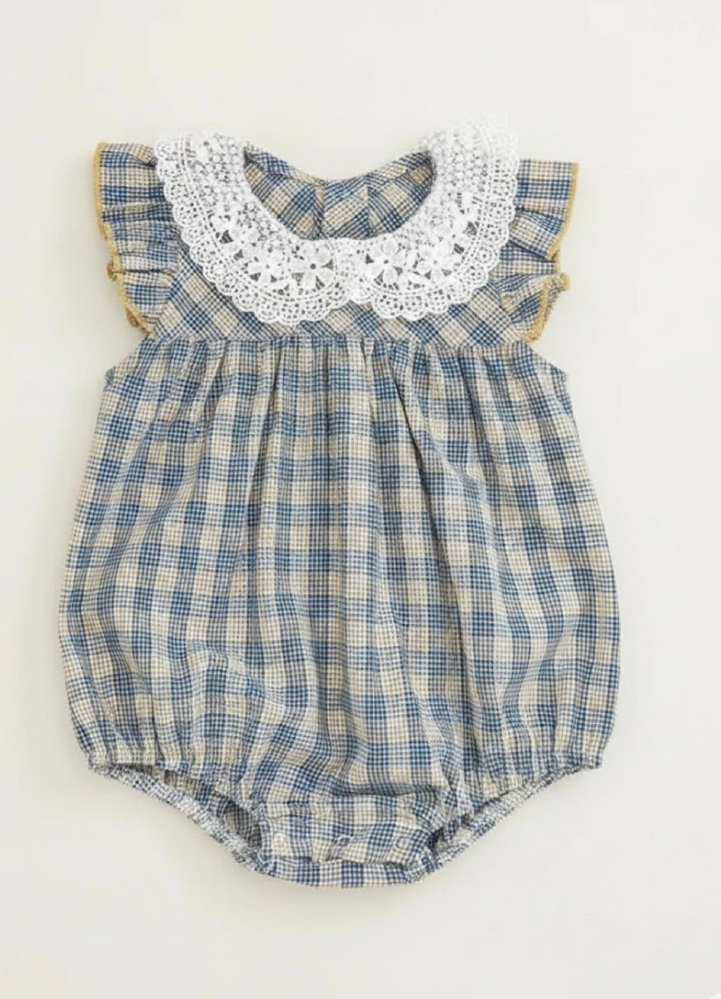 Load image into Gallery viewer, Soft cotton checked baby girl romper
