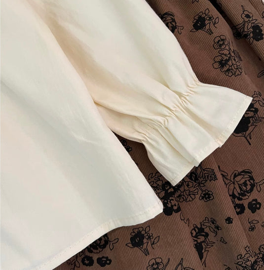 Chemise pour filles manches longues ivoire broderies – Kali - Boutique Kaki Lilas