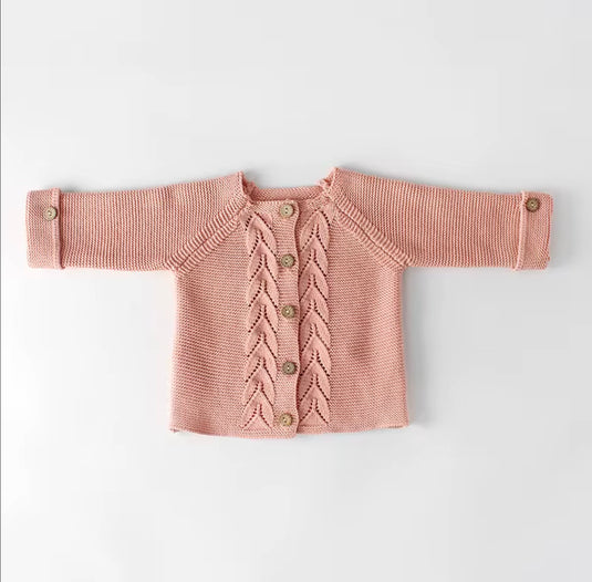 Cardigan bébé tricot coton – Rose Blush - Boutique Kaki Lilas