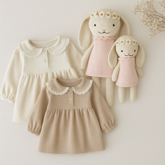 Robe fille deux tons – Modèle Kali en coton doux, style élégant - Boutique Kaki Lilas
