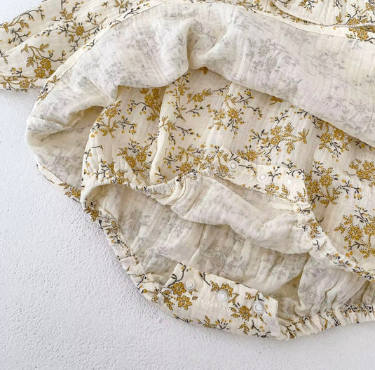 Barboteuse bébé fille à fleurs jaunes – 3 à 6 mois – Confort coton été - Boutique Kaki Lilas