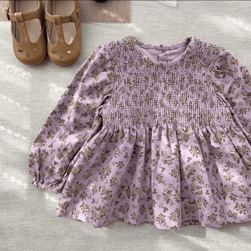 Chargez l&#39;image dans la visionneuse de la galerie, Chemise pour fille coton motif fleurie lavande – Kali - Boutique Kaki Lilas
