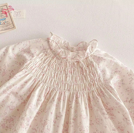 Robe bébé fille haut de gamme fleurie rose à manches longues – Modèle Kali en coton doux - Boutique Kaki Lilas