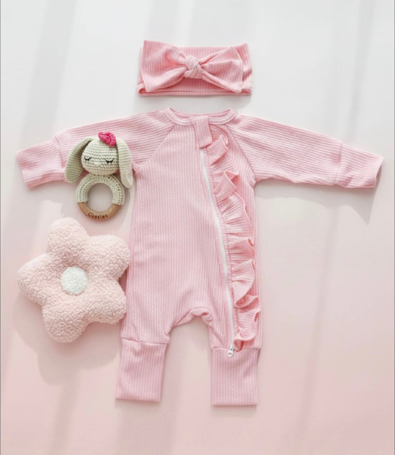 Chargez l'image dans la visionneuse de la galerie, Barboteuse bébé fille rose bohème chic en coton doux
