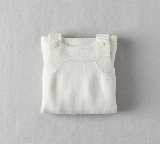 Barboteuse automne-hiver bébé tricot coton – Blanche