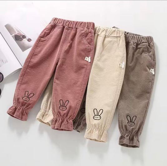 Pantalon pour filles en velours côtelé motif lapin – Kali - Boutique Kaki Lilas